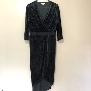 Eva Mendes Black Faux Velvet Mock Wrap Dress